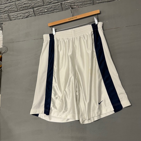 Nike Other - Vintage Nike Basketball Shorts XL White Navy Blue Dazzle Mesh Side Stripe Y2K